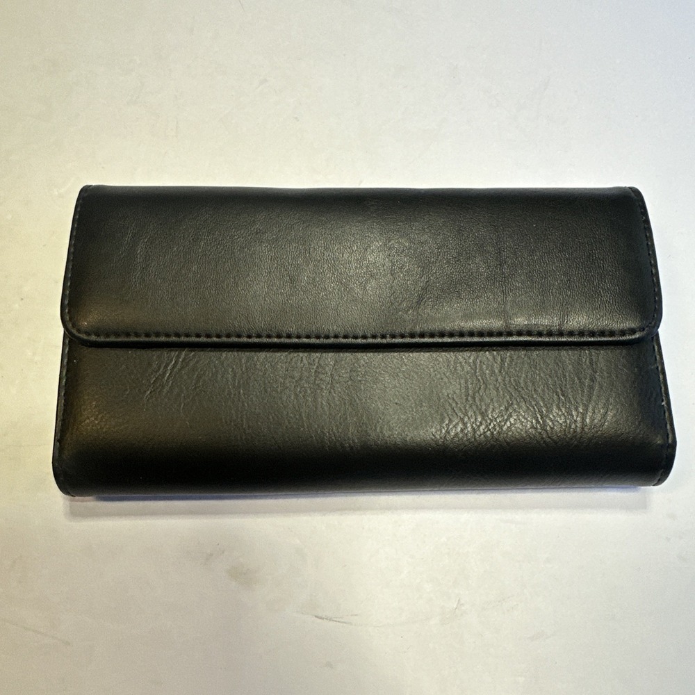 Bellerose Black Leather Trifold Clutch Wallet Paisley Lining Checkbook Cover